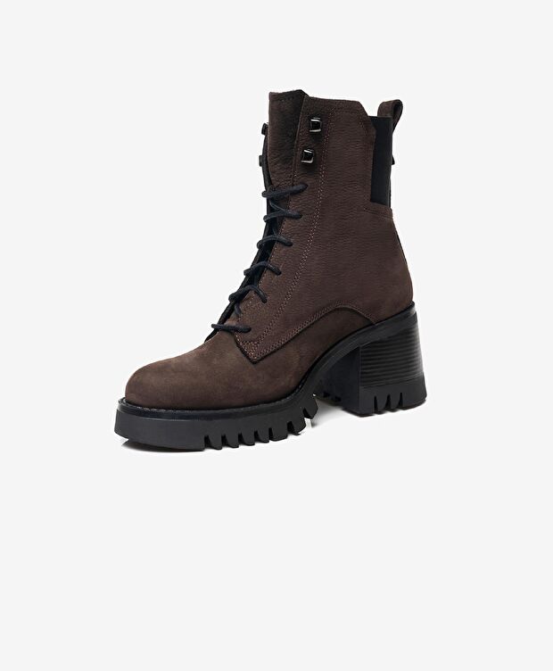 Kadın Kahverengi Hakiki Deri Military Bot - 2