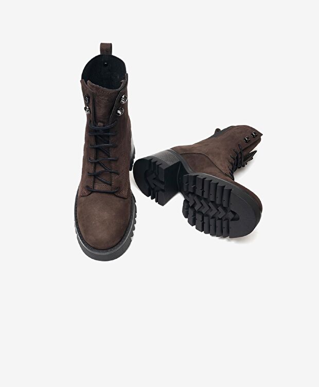 Kadın Kahverengi Hakiki Deri Military Bot - 5