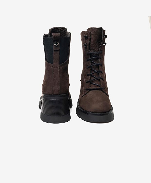 Kadın Kahverengi Hakiki Deri Military Bot - 6