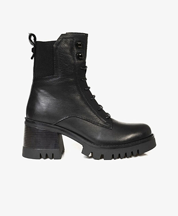 Kadın Siyah Hakiki Deri Military Bot - 1