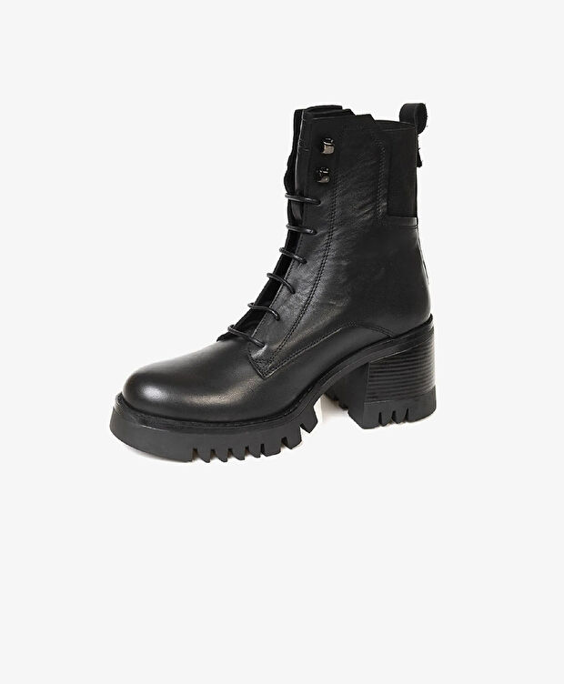 Kadın Siyah Hakiki Deri Military Bot - 2