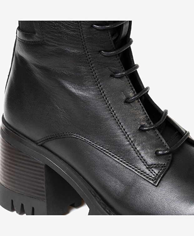 Kadın Siyah Hakiki Deri Military Bot - 4