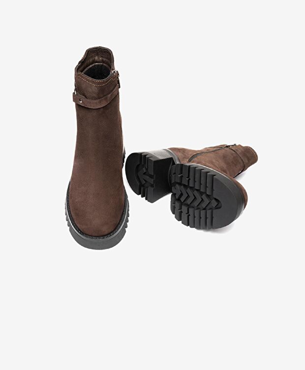 Kadın Kahverengi Hakiki Deri Topuklu Bot - 5