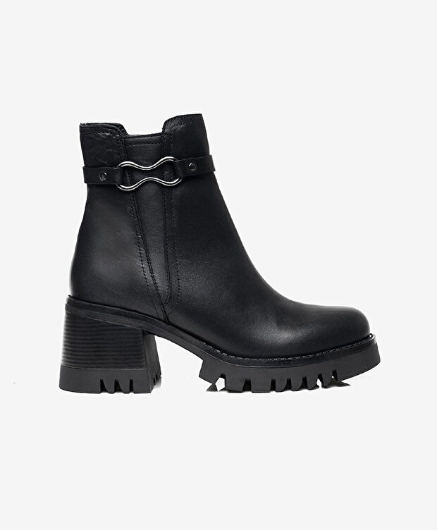 Kadın Siyah Hakiki Deri Topuklu Bot - 1