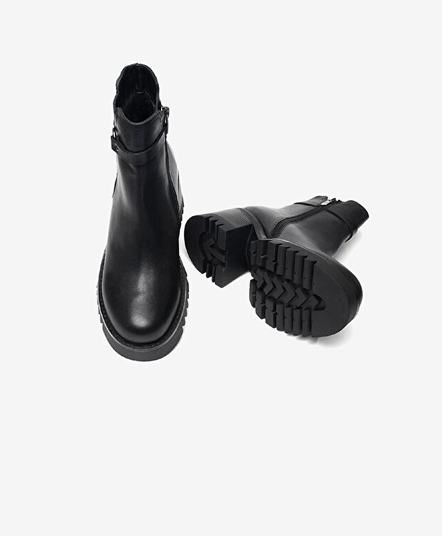 Kadın Siyah Hakiki Deri Topuklu Bot - 5