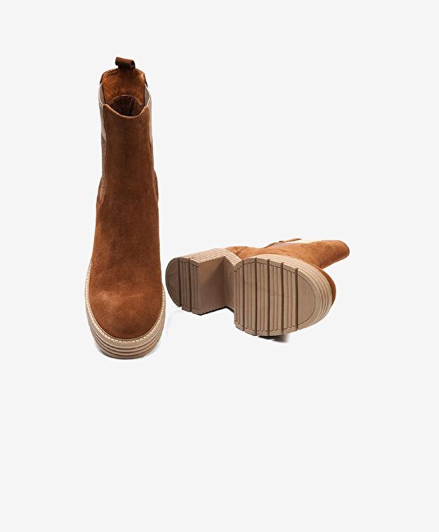 Kadın Taba Hakiki Deri Topuklu Bot - 5