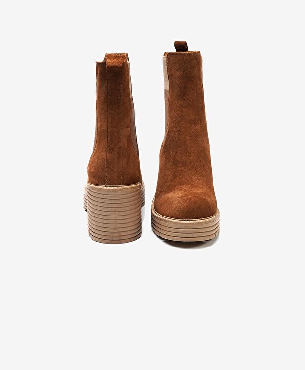 Kadın Taba Hakiki Deri Topuklu Bot - 6