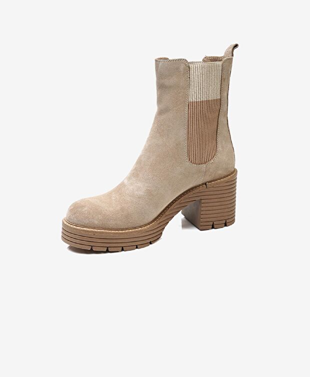 Kadın Bej Hakiki Deri Topuklu Bot - 2