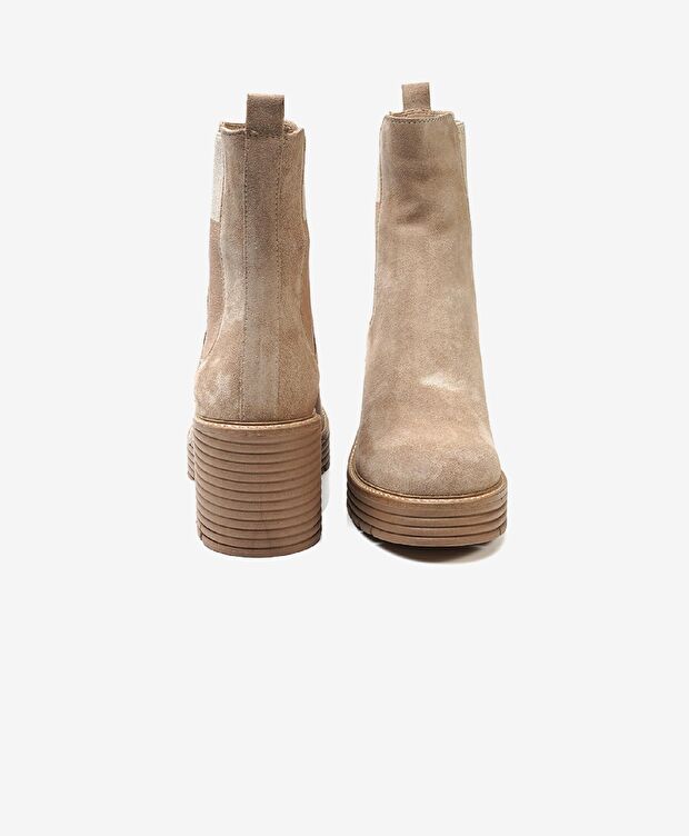 Kadın Bej Hakiki Deri Topuklu Bot - 6