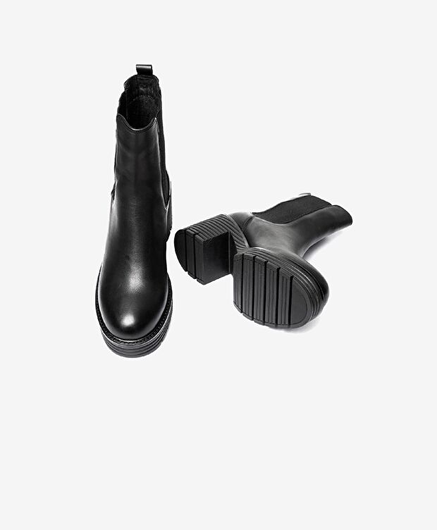 Kadın Siyah Hakiki Deri Topuklu Bot - 5