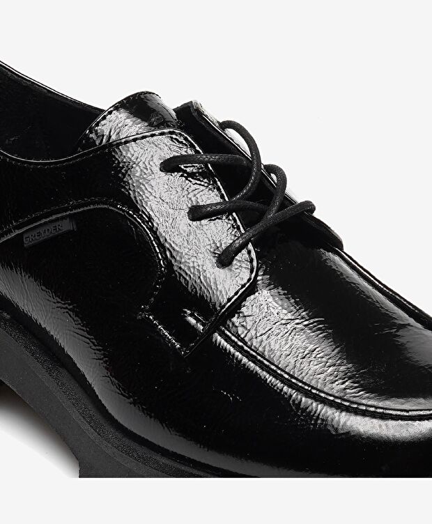 Kadın Siyah Kırışık Rugan Hakiki Deri Oxford Ayakkabı - 4