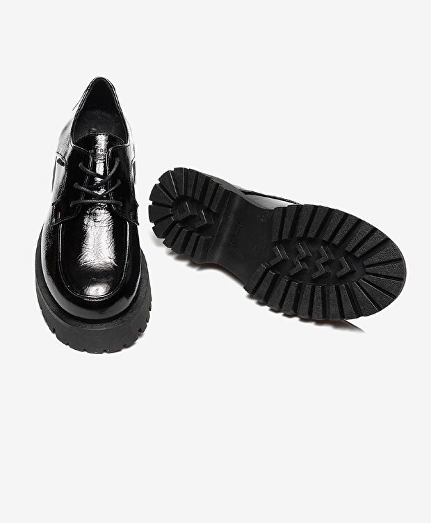 Kadın Siyah Kırışık Rugan Hakiki Deri Oxford Ayakkabı - 5
