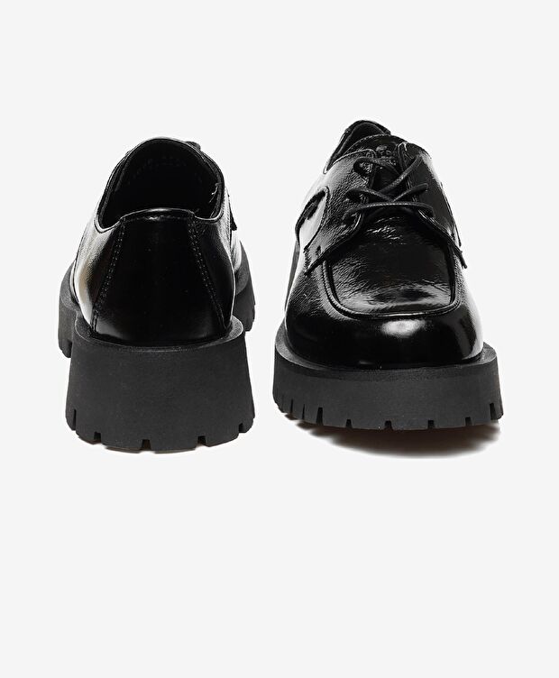 Kadın Siyah Kırışık Rugan Hakiki Deri Oxford Ayakkabı - 6