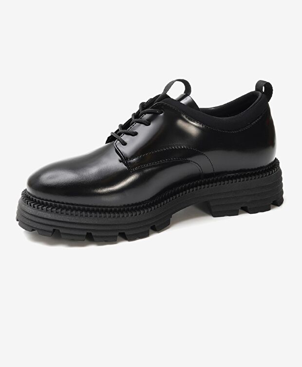 Kadın Parlak Siyah Hakiki Deri Oxford Ayakkabı - 3