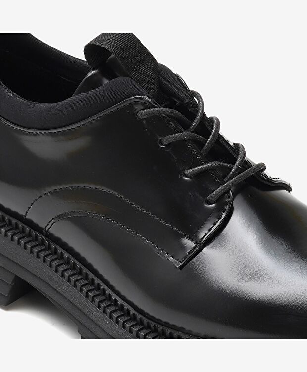 Kadın Parlak Siyah Hakiki Deri Oxford Ayakkabı - 5