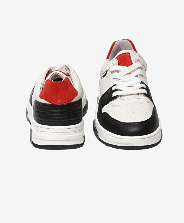 Kadın Beyaz Siyah Hakiki Deri Sneaker Ayakkabı - 6