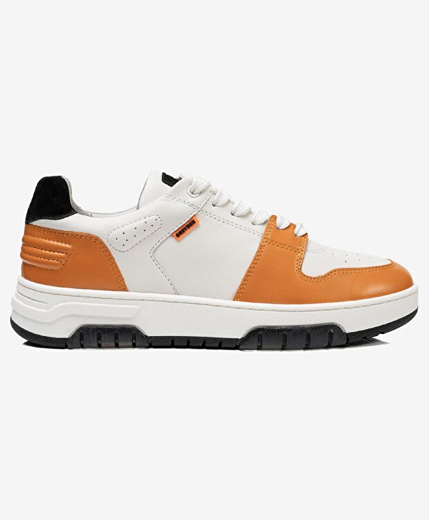 Kadın Beyaz Turuncu Hakiki Deri Sneaker Ayakkabı - 1