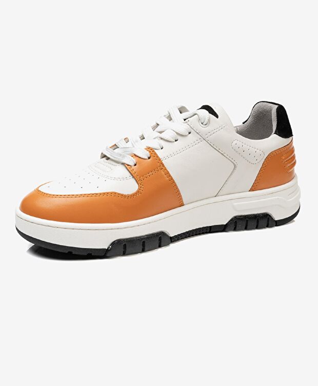 Kadın Beyaz Turuncu Hakiki Deri Sneaker Ayakkabı - 3