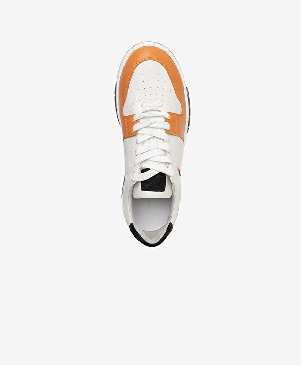 Kadın Beyaz Turuncu Hakiki Deri Sneaker Ayakkabı - 4