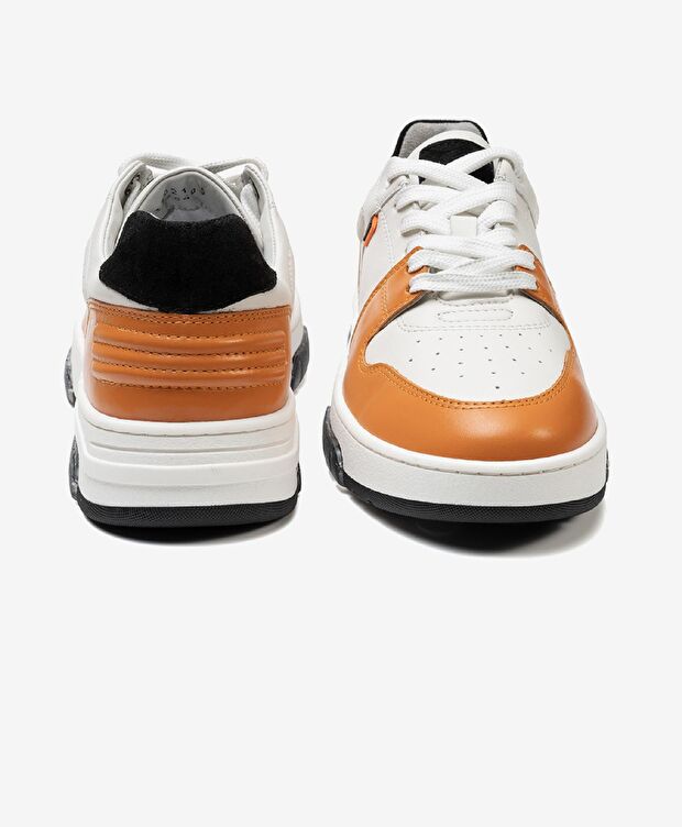 Kadın Beyaz Turuncu Hakiki Deri Sneaker Ayakkabı - 7