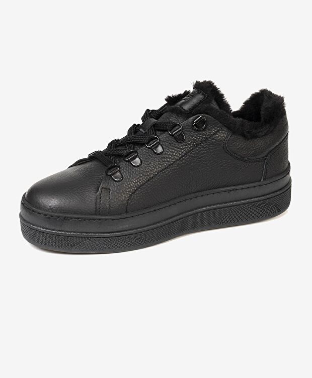 Kadın Siyah Hakiki Deri Sneaker Ayakkabı - 2