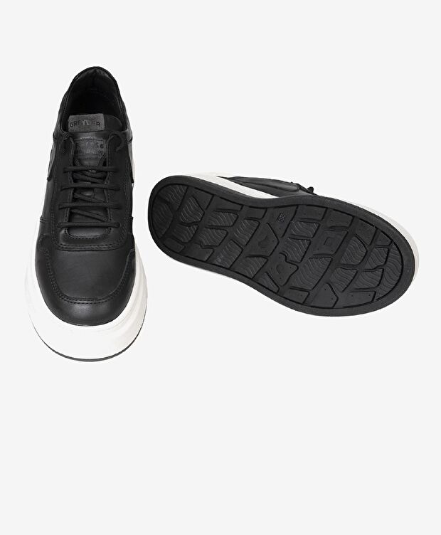 Kadın Siyah Hakiki Deri Sneaker Ayakkabı - 5