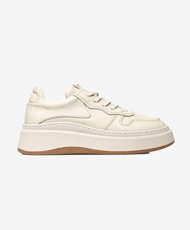 Kadın Ekru Hakiki Deri Sneaker Ayakkabı - 1