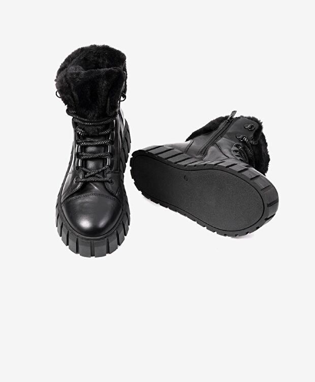 Kadın Siyah Hakiki Deri Memory Foam Taban Sneaker Bot - 5