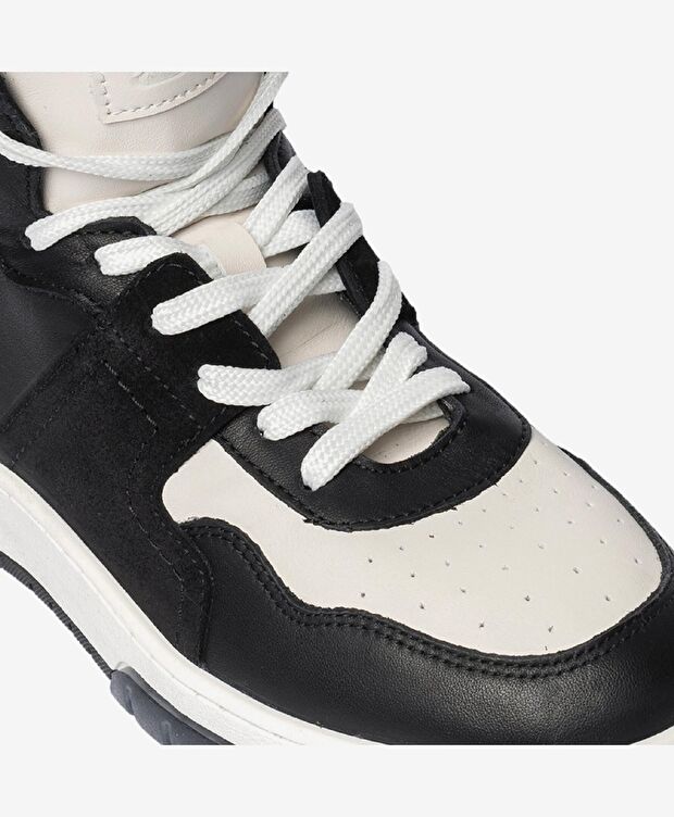 Kadın Beyaz Siyah Hakiki Deri Sneaker Bot - 4