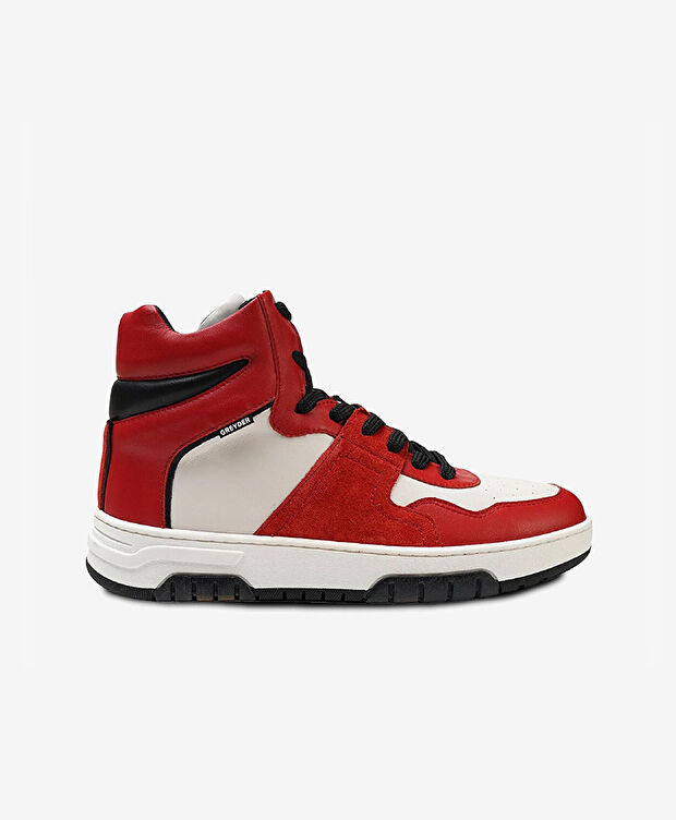 Kadın Beyaz Kırmızı Hakiki Deri Sneaker Bot - 1
