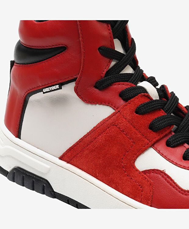 Kadın Beyaz Kırmızı Hakiki Deri Sneaker Bot - 4