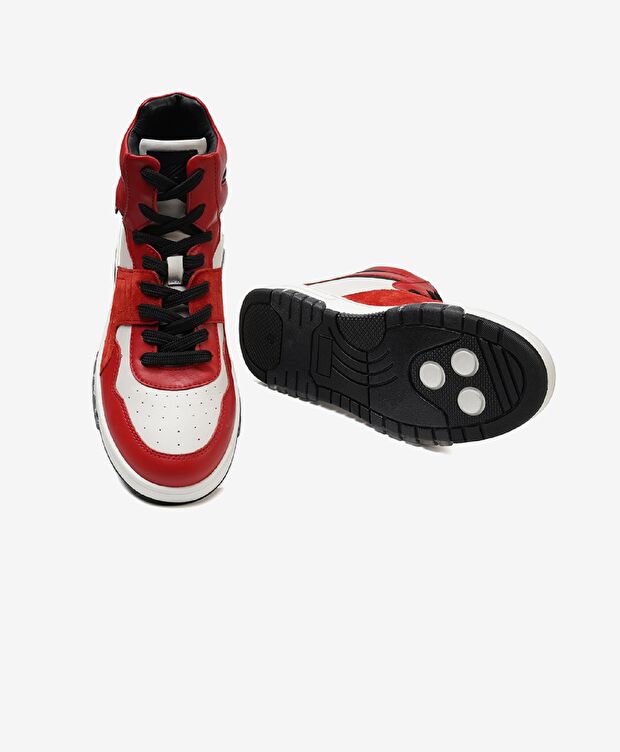 Kadın Beyaz Kırmızı Hakiki Deri Sneaker Bot - 5