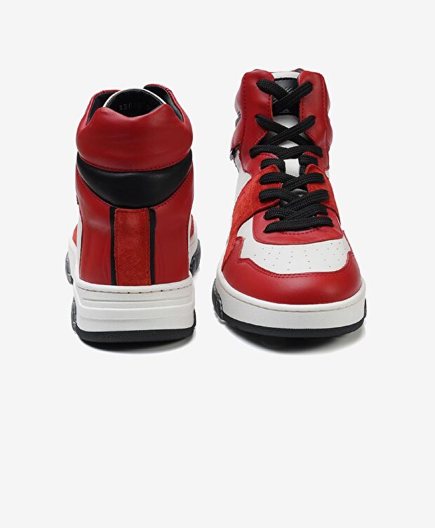 Kadın Beyaz Kırmızı Hakiki Deri Sneaker Bot - 6