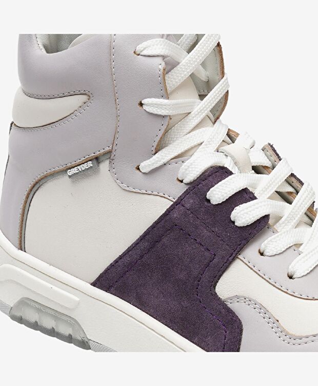 Kadın Beyaz Lila Hakiki Deri Sneaker Bot - 4