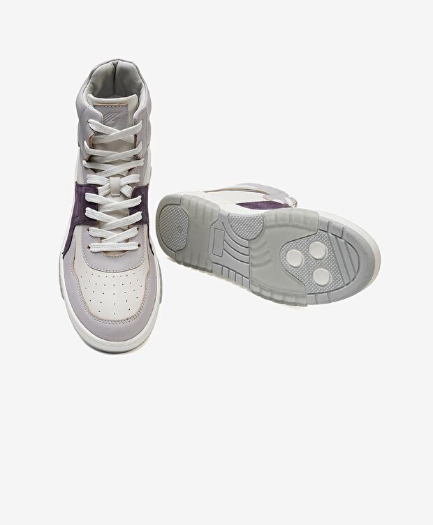 Kadın Beyaz Lila Hakiki Deri Sneaker Bot - 5