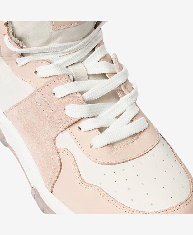 Kadın Beyaz Pudra Hakiki Deri Sneaker Bot - 4