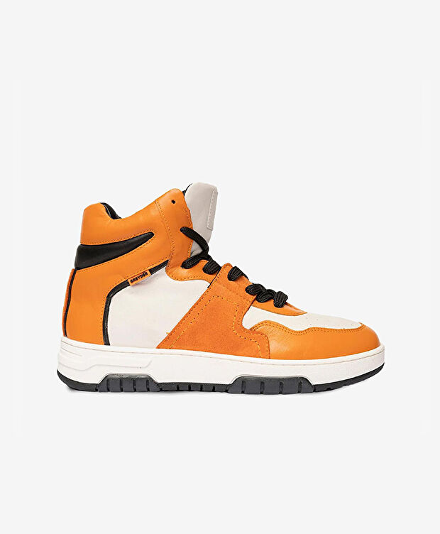 Kadın Beyaz Oranj Yeşili Hakiki Deri Sneaker Bot - 1