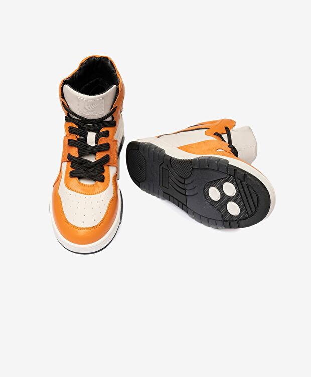 Kadın Beyaz Oranj Yeşili Hakiki Deri Sneaker Bot - 5