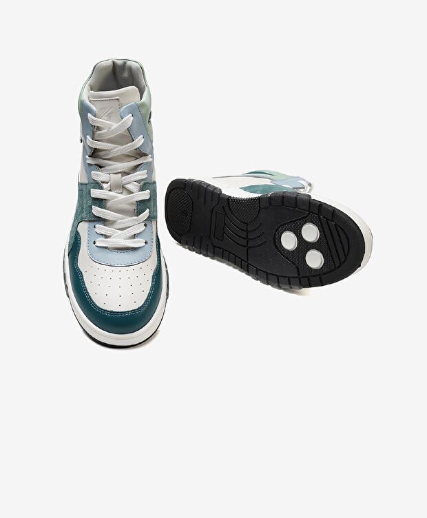 Kadın Beyaz Petrol Yeşili Hakiki Deri Sneaker Bot - 6