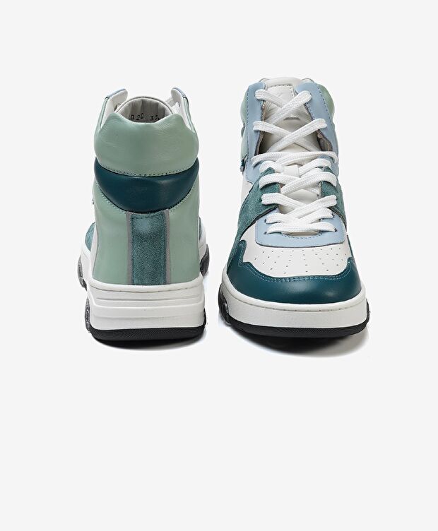 Kadın Beyaz Petrol Yeşili Hakiki Deri Sneaker Bot - 7