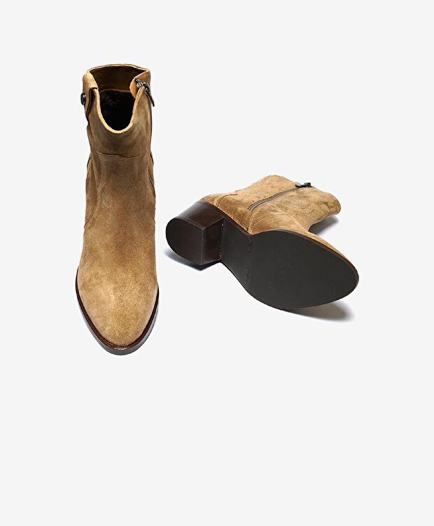 Kadın Hakiki Deri Taba Topuklu Bot - 5