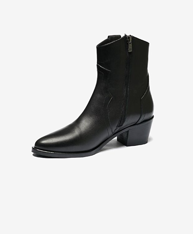 Kadın Siyah Hakiki Deri Topuklu Bot - 2