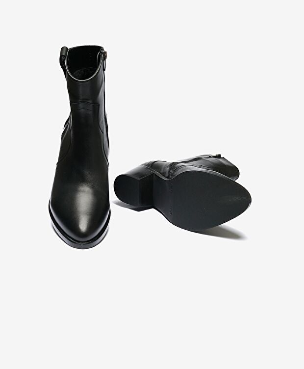 Kadın Siyah Hakiki Deri Topuklu Bot - 5