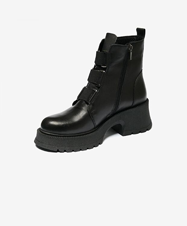 Kadın Siyah Hakiki Deri Military Bot - 2