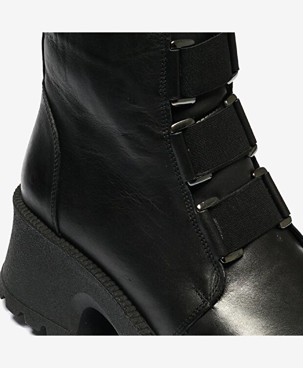 Kadın Siyah Hakiki Deri Military Bot - 4