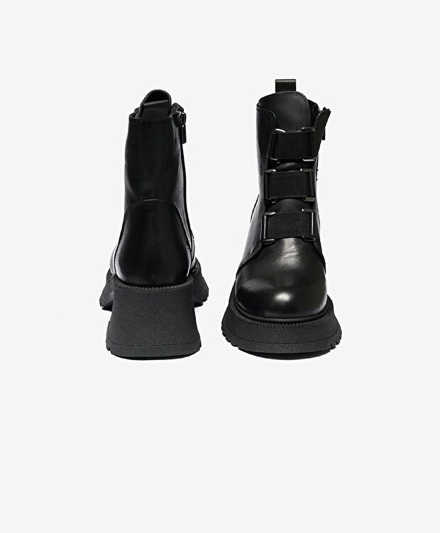 Kadın Siyah Hakiki Deri Military Bot - 6