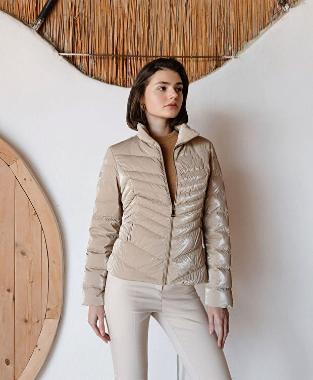 Kadın Bej Suya Dayanıklı Kaz Tüyü Mont - 2