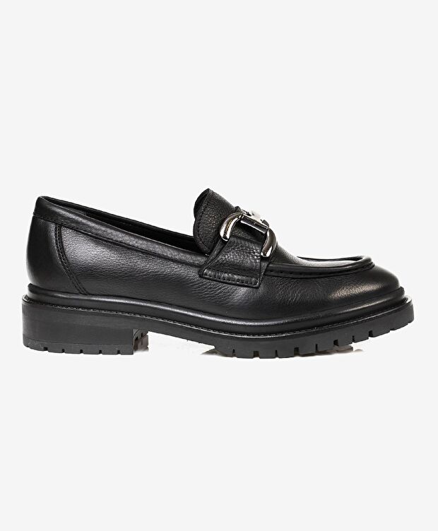 Kadın Siyah Hakiki Deri Termo Taban Loafer Ayakkabı - 1