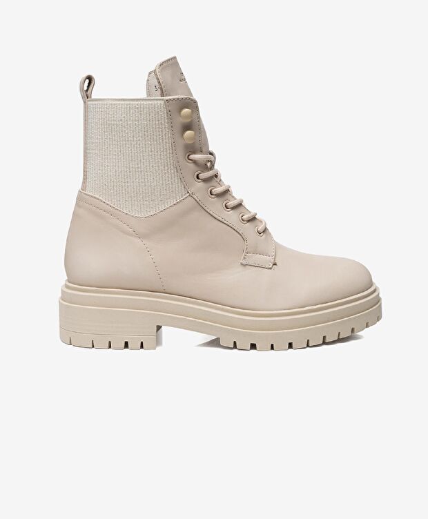 Kadın Ekru Hakiki Deri Military Bot - 1