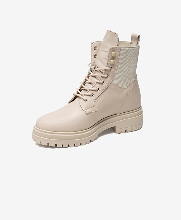 Kadın Ekru Hakiki Deri Military Bot - 2